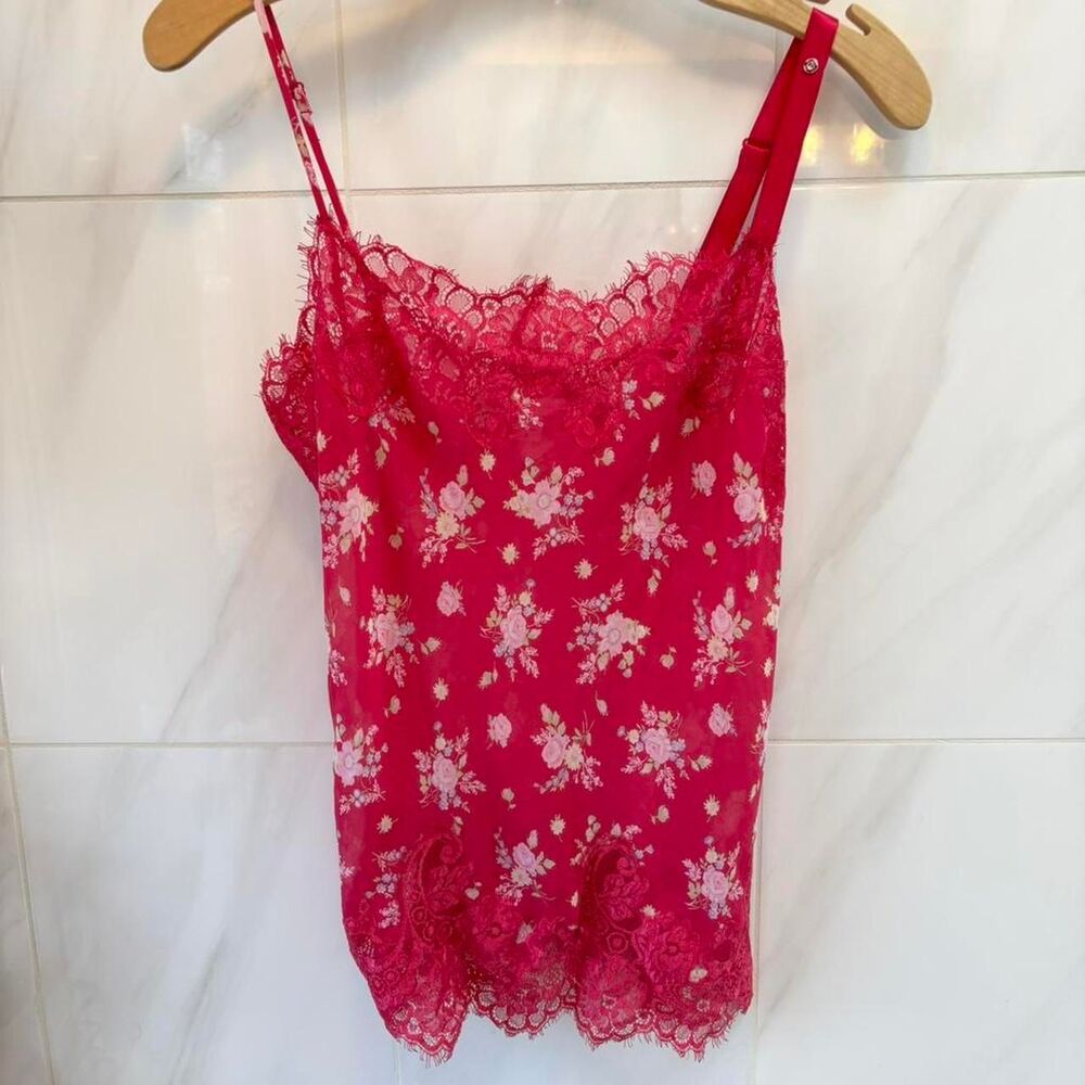 VTG Y2K Victoria's Secret Red Floral Lace Lingerie Cami Sheer Coquette Sz S